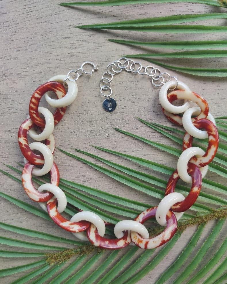 Raíces Marbled Terracotta&White Necklace